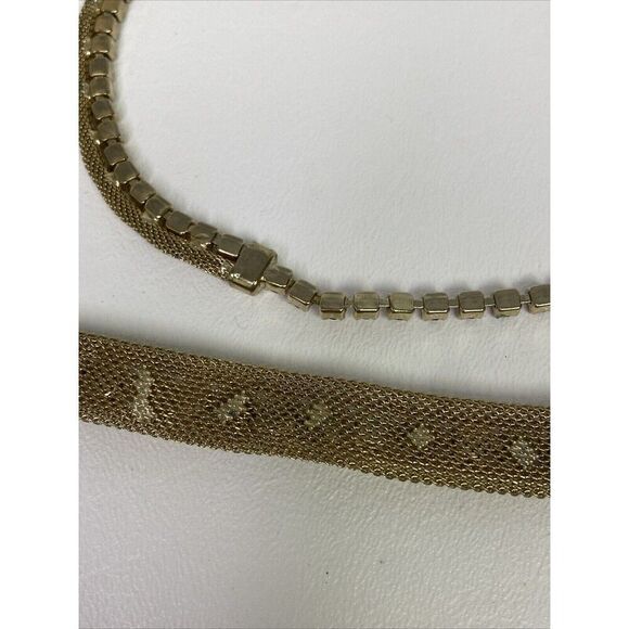 Weiss Gold Tone Mesh Amber Orange Rhinestone Necklace & Bracelet Set Vintage - Picture 12 of 16